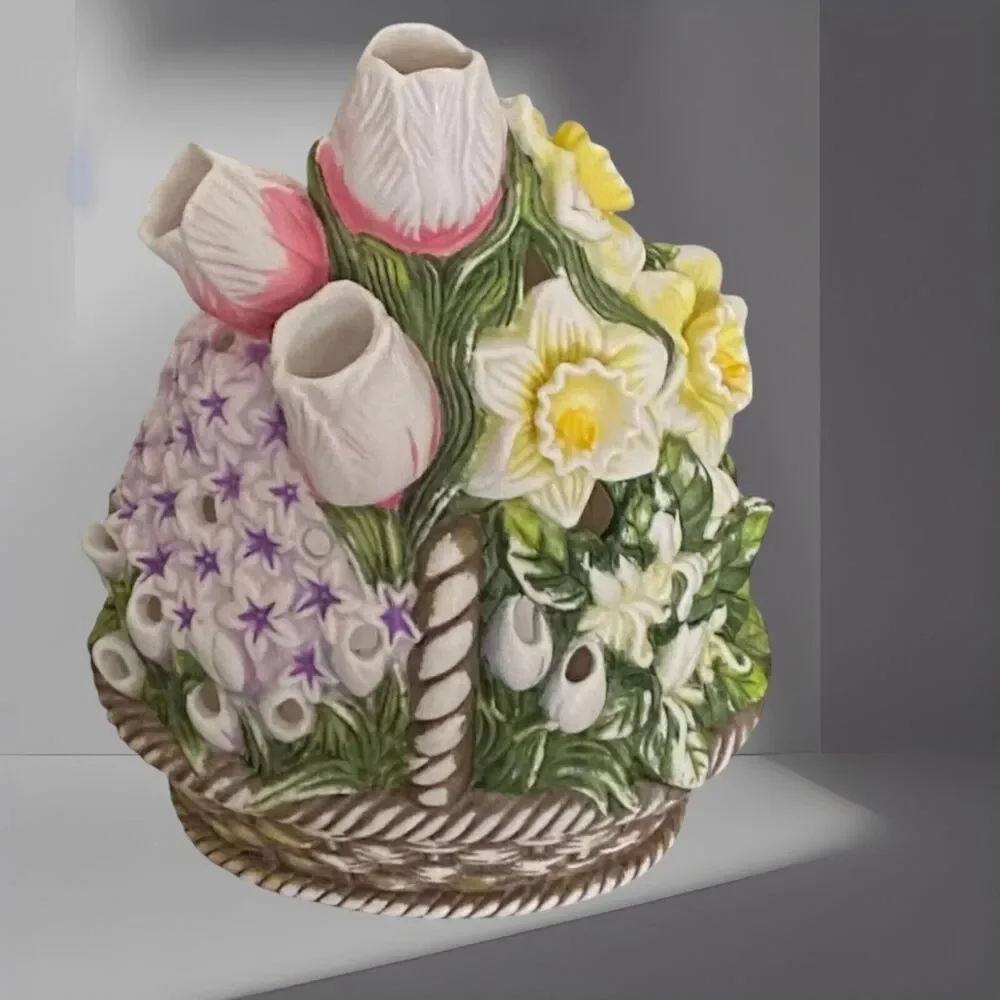 Partylite Tealight Holder Floral Bouquet P7747  Retired 8” x 5”